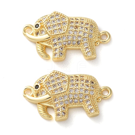 Rack Plating Brass Micro Pave Clear Cubic Zirconia Elephant Connector Charms KK-C084-30G-01-1