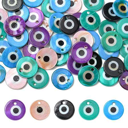 50Pcs Printed Natural Freshwater Shell Charms SHEL-FS0001-19-1