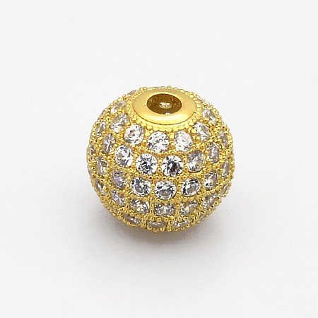 CZ Brass Micro Pave Grade AAA Clear Color Cubic Zirconia Round Beads KK-O065-12mm-05G-NR-1