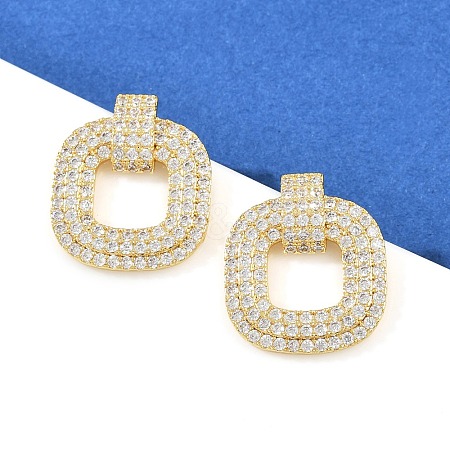 Brass Micro Pave Clear Cubic Zirconia Stud Earrings EJEW-K312-09G-1