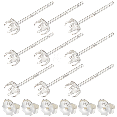 Beebeecraft 5 Pairs 925 Sterling Silver Stud Earring Settings STER-BBC0005-42S-1