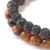 2Pcs 2 Style Natural Tiger Eye & Lava Rock Stretch Bracelets Set BJEW-JB08193-04-6