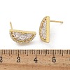 Half Round Brass Micro Pave Clear Cubic Zirconia Stud Earrings EJEW-M077-08G-3