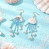 Glass & Natural Shell & Non-magnetic Synthetic Hematite Dangle Earrings EJEW-MZ00383-03-1