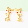 Bowknot with Cat Shape Brass Enamel Dangle Stud Earrings EJEW-F401-02G-1