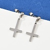 Christian Upside Down Cross 201 Stainless Steel Dangle Stud Earrings EJEW-P314-01A-P-3