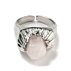 Hexagonal Prism Natural Rose Quartz Open Cuff Rings RJEW-B106-01P-02-3