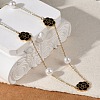 Ion Plating(IP) 304 Stainless Steel Black Enamel Flower Pendant Necklaces for Women NJEW-M078-09G-2