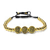 Adjustable Brass with Black Cubic Zirconia Beaded Braided Bracelets MK6347-1-1