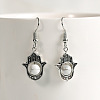 Natural Crystal Stone Hamsa Hand & Round Dangle Earrings UB8598-1-1