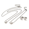 Flat Round Plastic Imitation Pearl Pendant Necklaces & Bracelets & Stud Earrings Sets SJEW-C004-02P-1