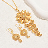 Simple and Stylish 18K Gold Plated Brass Cubic Zirconia Flower Pendant Necklace & Dangle Earrings Set for Women QO2297-1