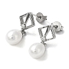 Anti-Tarnish Cubic Zirconia Rhombus with Natural Pearl Dangle Stud Earrings EJEW-F318-19P-1