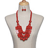 Wood Rectangle & Round Beaded Multilayer Necklaces & Dangle Earrings Sets FS-WG1E68D-03-1