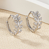 Anti-Tarnish Leaf Shape Rhodium Plated 925 Sterling Silver Hoop Earrings LV7330-2-2