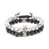 2Pcs 2 Style Cubic Zirconia Braided Bead Bracelet BJEW-JB08050-03-1