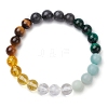 Natural Quartz Crystal & Amazonite & Tiger Eye & Larvikite Beaded Stretch Bracelets for Women Men BJEW-TA00551-2