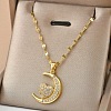 Moon & Heart Brass Micro Pave Clear Cubic Zirconia Pendant Necklaces FS-WG7C282-01-1