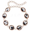 Alloy with Imitation Leather Cow Print Oval Link Chain Waist Belly Chains for Women FS-WGD408C-03-5