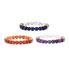 3Pcs 3 Style Natural Mixed Gemstone & Wood Round Beaded Stretch Bracelets Set for Woman BJEW-JB09081-1