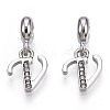 Platinum Rack Plating Alloy Rhinestone European Dangle Charms PALLOY-T048-36P-V-1