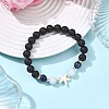 Natural Lava Rock & Lapis Lazuli & Dyed Quartz Round Beads Stretch Bracelets for Women BJEW-JB12789-01-1