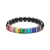 Natural Black Onyx & Cat Eye Beaded Stretch Bracelet BJEW-TA00222-1