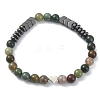 Natural Mixed Gemstone Round & Synthetic Hematite Arrow & Alloy Heart Beaded Stretch Bracelet for Women BJEW-JB09374-2