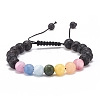 Natural Lava Rock & Mixed Stone Round Braided Bead Bracelet for Women BJEW-JB08385-01-1