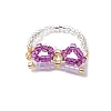 Bowknot Glass Braided Beaded Finger Rings for Women RJEW-MZ00017-4