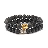 2Pcs 2 Color Natural Lava Rock & Synthetic Black Stone Stretch Bracelets Set with Buddha Head BJEW-JB07707-1