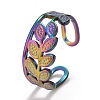 Rainbow Color Ion Plating(IP) 304 Stainless Steel Leaf Wrap Open Cuff Ring for Women RJEW-A005-10-1