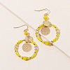 Brass Glass Flat Round with Rondelle Beaded Dangle Earrings FS-WG1FB0A-05-1