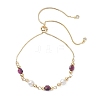 Dyed & Heated Natural Tiger Eye Cube & Shell Pearl Round Beads Link Bracelets BJEW-JB12907-02-1