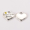 Wedding Theme Antique Silver Tone Tibetan Style Alloy Heart with Mother of the Bride Rhinestone Charms TIBEP-N005-18-2