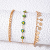 Alloy Green Enamel Flower Tassel 3 Layer Anklets for Women FS-WG5D6F4-01-3