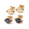 Enamel Planet with Star Stud Earrings with 316 Surgical Stainless Steel Pins EJEW-A081-06G-1
