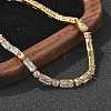 Brass Pave Clear Cubic Zirconia Rectangle & Flat Round Link Bracelets BJEW-YWC0002-02G-2