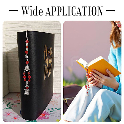 Natural Malaysia Jade Round Beads & Alloy Angel Bookmarks AJEW-TA00052-1