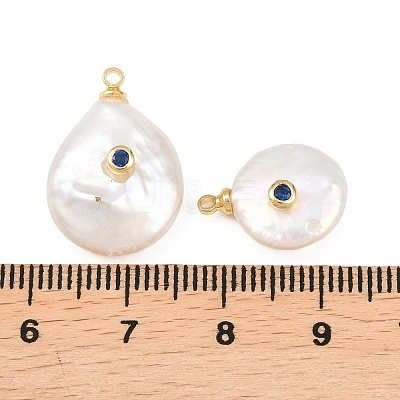 Brass Micro Pave Cubic Zirconia with Natural Pearl Pendants KK-Z146-07C-05-1