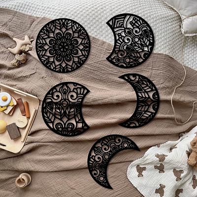 Wood Moon Phase Pendant Decoration HJEW-WH20013-004-1
