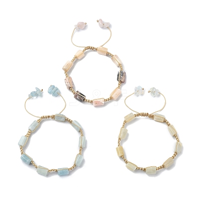 3Pcs 3 Style Natural Mixed Gemstone Cube Braided Bead Bracelets Set BJEW-TA00345-1