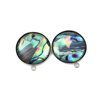 304 Stainless Steel Pave Natural Paua Shell Stud Earring Findings STAS-Z125-09P-1