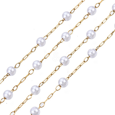 ABS Plastic Pearl Round Beaded Chains CHS-N003-16-1