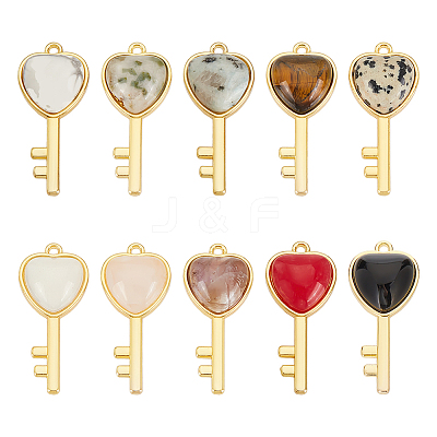 10Pcs 10 Styles Natural & Synthetic Mixed Gemstone Pendants G-OC0004-06-1