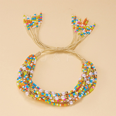 Bohemian Style Glass Seed Beaded Braided Bead Bracelets FS-WG2B627-01-1