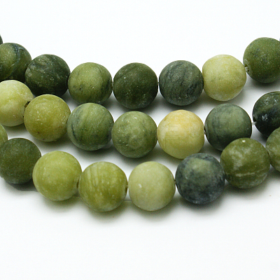 Round Frosted Natural TaiWan Jade Bead Strands X-G-M248-12mm-02-1