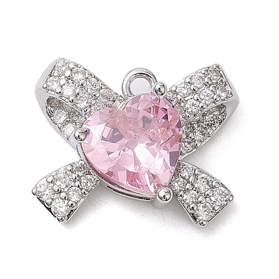 Rack Plating Brass Micro Pave Pink Cubic Zirconia Pendants KK-H463-10P-02-1