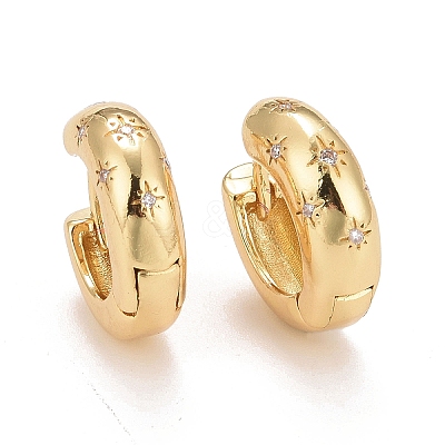 Clear Cubic Zirconia Star Hoop Earrings EJEW-C022-01G-01-1