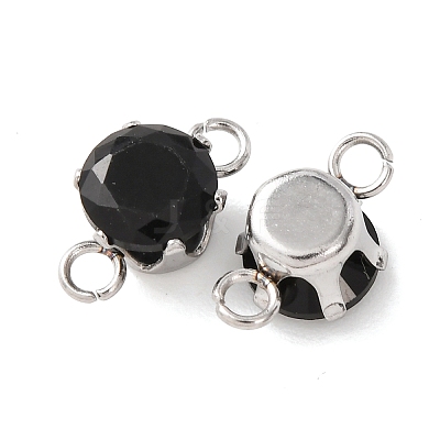 304 Stainless Steel Micro Pave Cubic Zirconia Connector Charms STAS-H240-50P-11-1